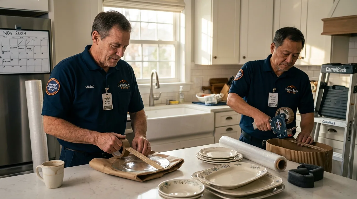 Professional crew packing kitchen dishware in Fredericktown, OH